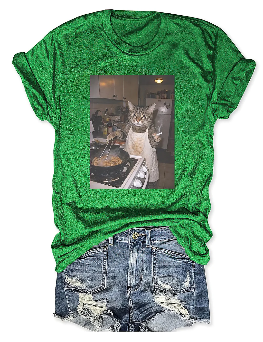 Funny Smoking Cooking Cat T-shirt