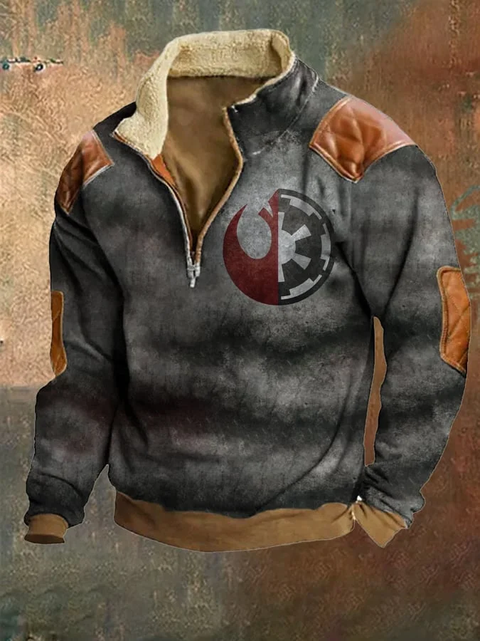 Men's Fleece Vintage Western Zip Stand Collar Sweatshirt