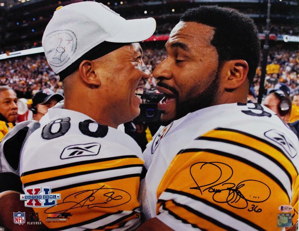 Jerome Bettis / Hines Ward Signed Steelers 16x20 PF Hugging - Beckett W Auth