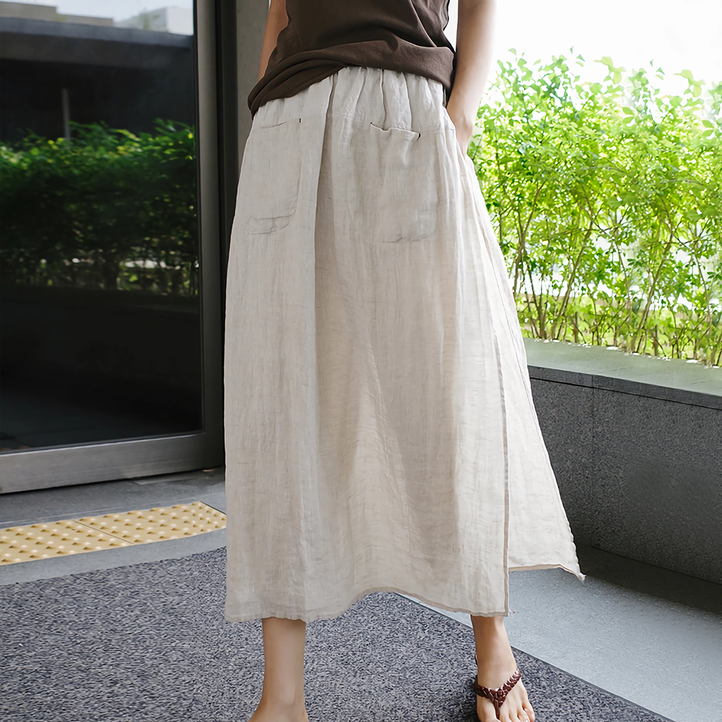 Linen Culottes Women 100% Linen Split Hem Wide Leg Trousers REAL SILK LIFE