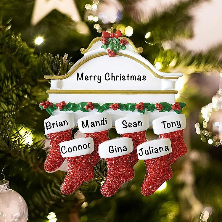 Personalized Red Stockings Ornament Custom 7 Names Gifts for Family