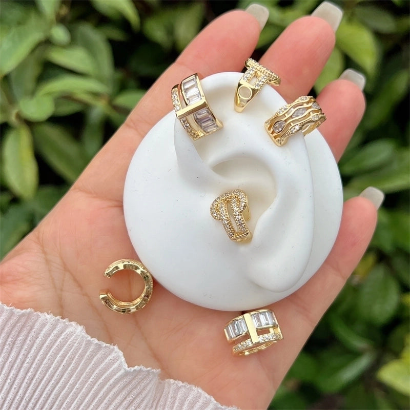 1 Pair Modern Style Minimalist Streetwear Geometric Inlay Copper Zircon 18K Gold Plated Ear Cuffs