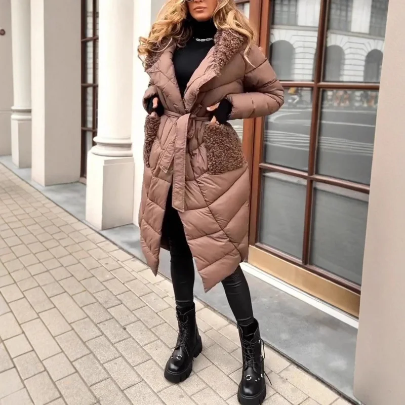 Nigikala Nigikala Hot Lamb Hair Splicing Cap Long Hooded Cotton Clothes