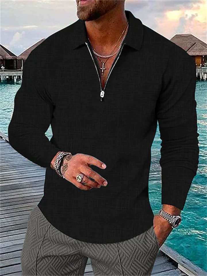 Men's Collar Polo Shirt Golf Shirt Plaid Turndown Green Black Blue Army Green Royal Blue 3D Print Outdoor Street Long Sleeve Zipper Print Clothing Apparel Fashion Designer Casual Breathable -vasmok