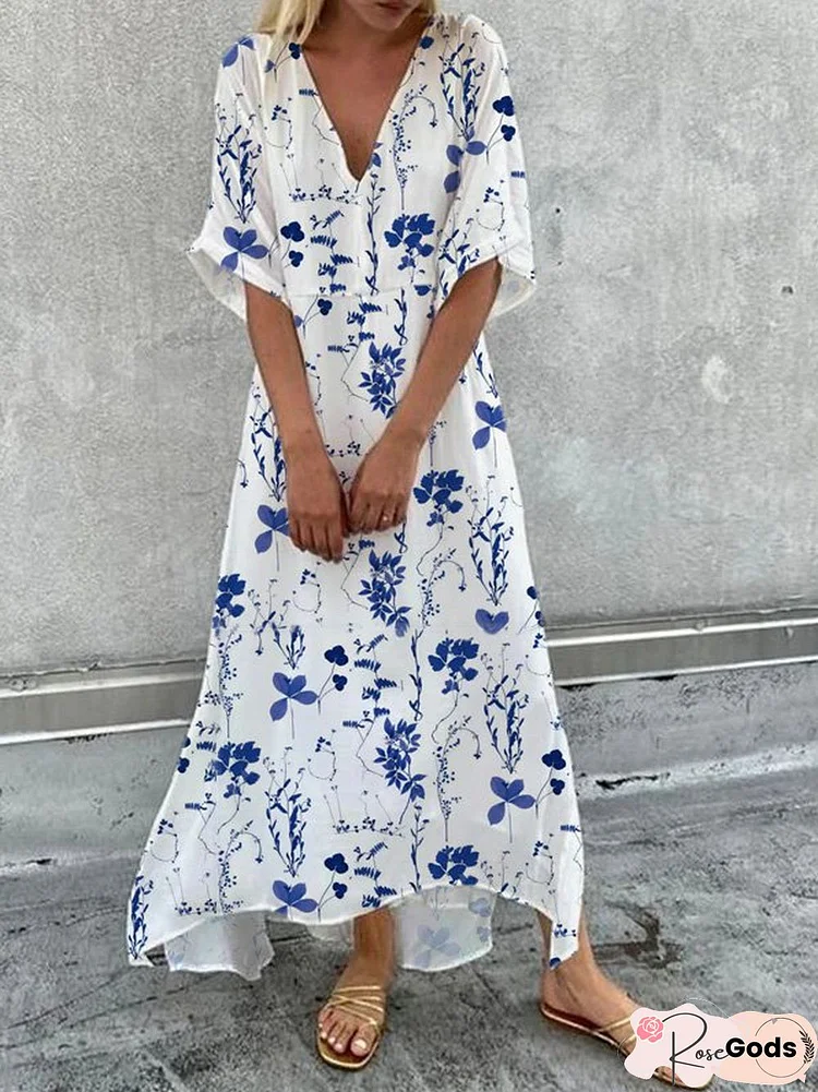 Casual V Neck Floral Dresses