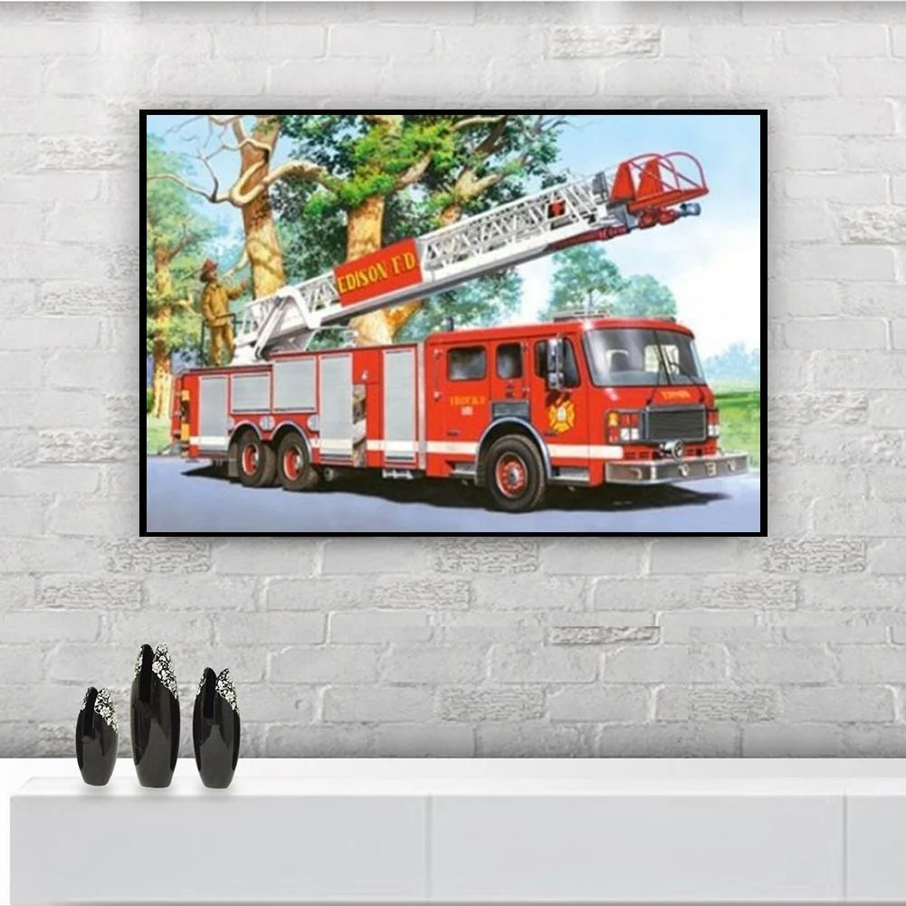 5D DIY Diamond Painting - Full Drill - Fire Truck
