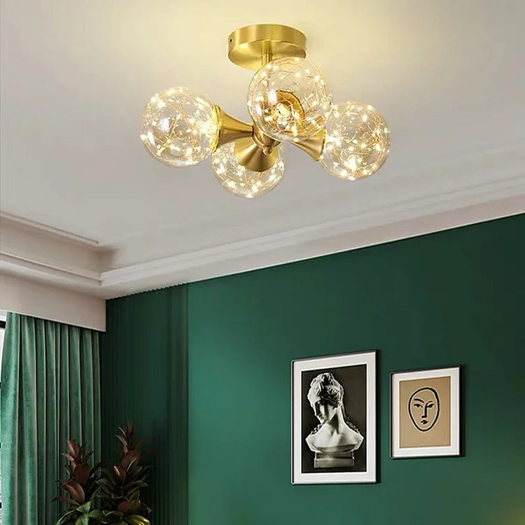 4 Globe Copper Glass Flush Mounts Lighting Classic LED Ceiling Lights - Appledas