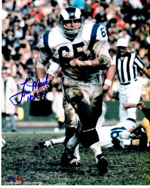 Tom Mack Signed Autographed Rams 8x10 inch Photo Poster painting - 1999 Hall of Fame Inscription