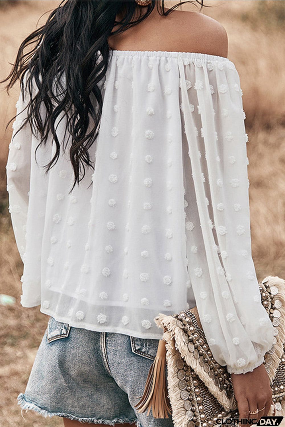 Off Shoulder Swiss Dot Blouse