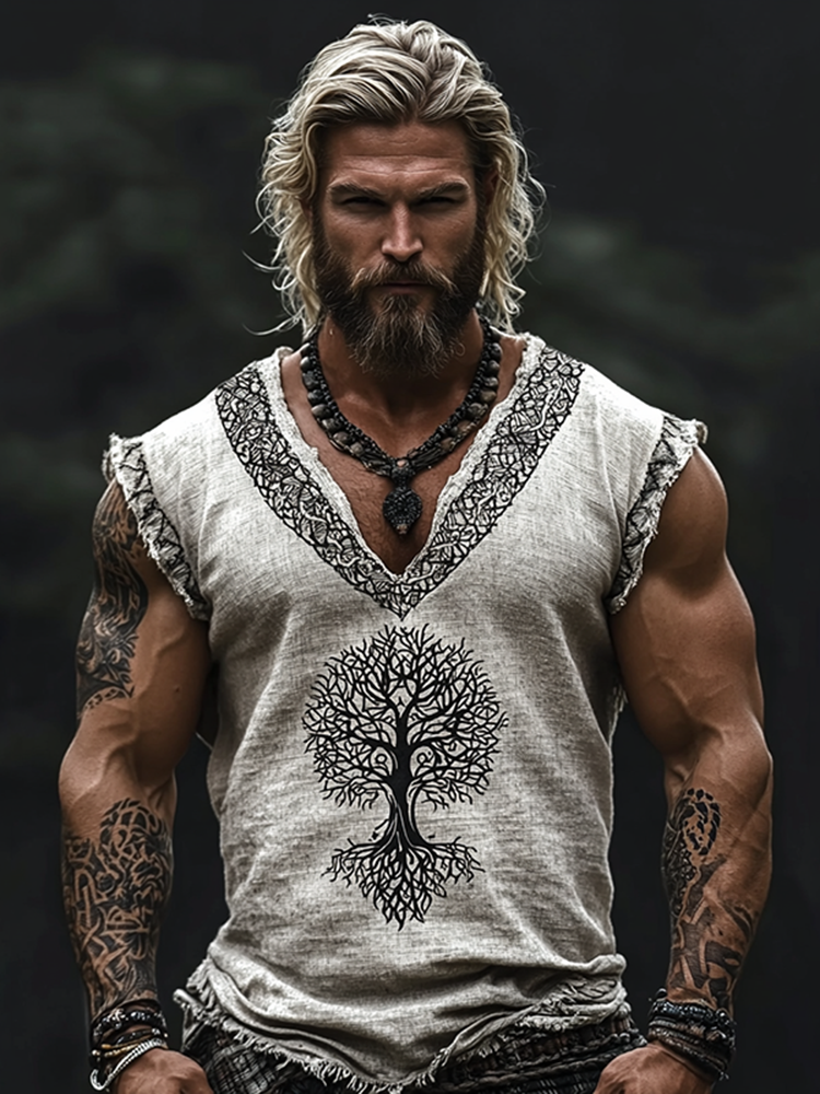 Men's Viking Tree Of Life Inspired Celtic Knot Retro Tank Top Hoodie / Rvogue / Rvogue