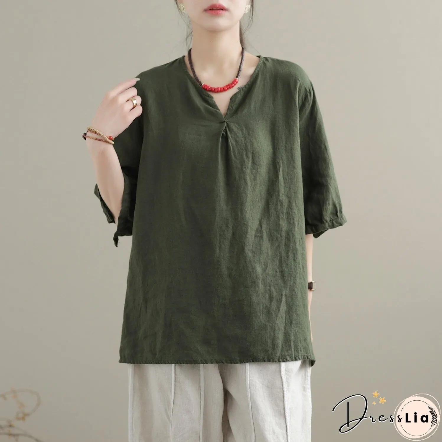 Loose Summer Solid Color Minimalist Casual V-Neck Tops