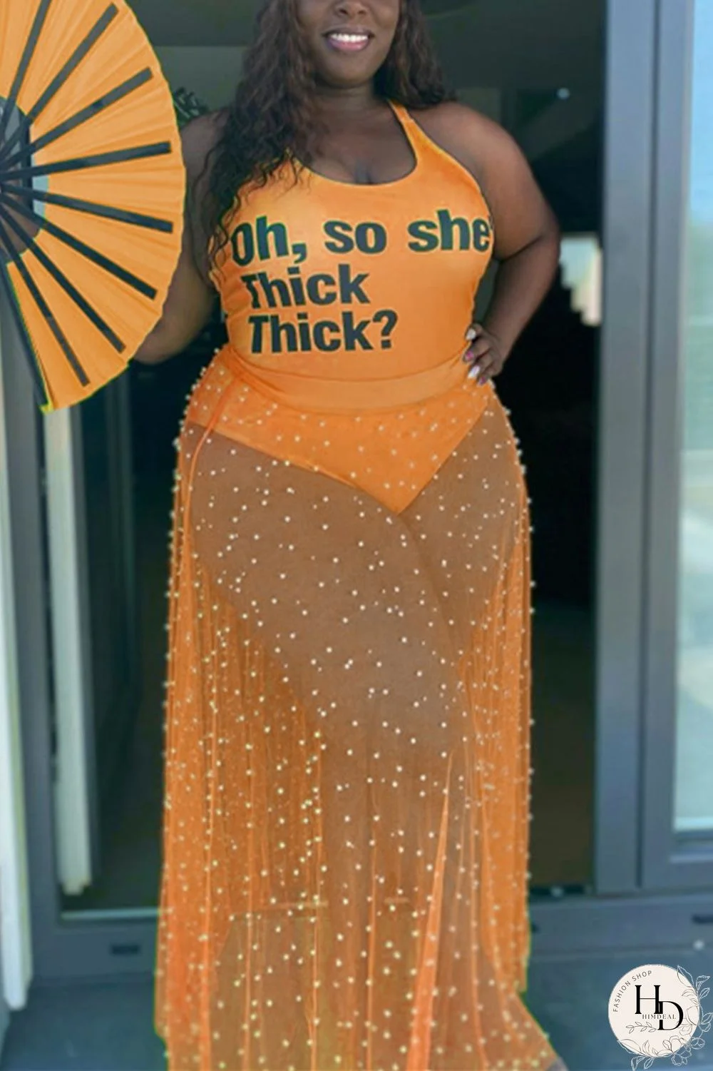 Blue Sexy Fashion Printed Plus Size Sleeveless Skirt Set