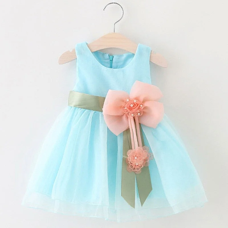 Baby Girls Big Bowknot Infant Party Dress For Toddler Girl First Birthday Baptism Clothes Double Formal Tutu Dresses K1