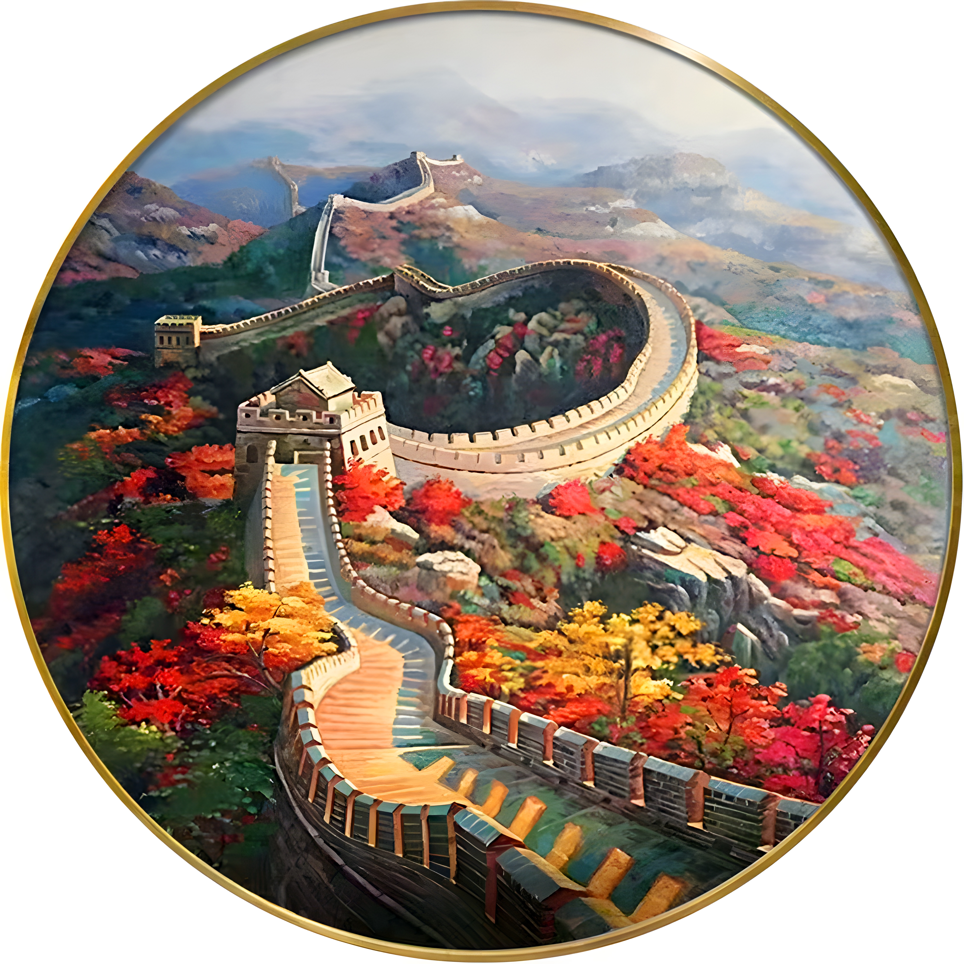 Round Version Of The Great Wall Partial 11CT Pre-stamped Canvas(60*60cm) Silk Cross Stitch