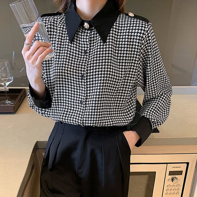 Houndstooth Casual Shift Printed Shirts & Tops