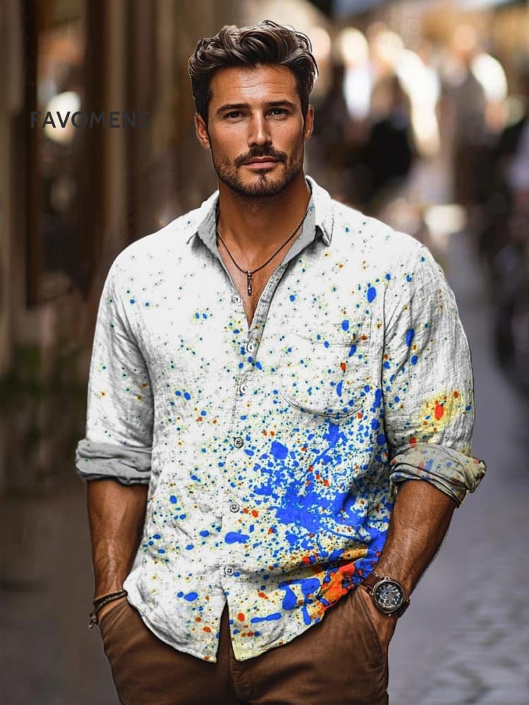 Vintage Ink Splash Art Print 100% Cotton Long Sleeve Shirt Multicolor / S