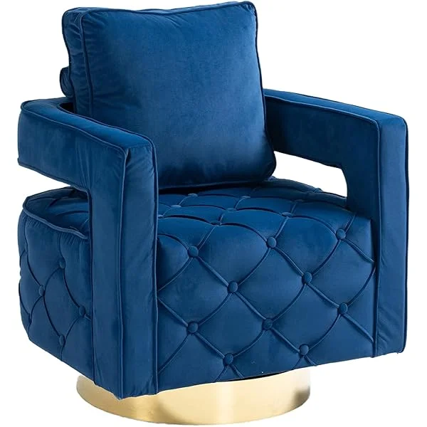 Swivel Accent Chair - Modern Accent Chair with Pillow, Velvet Armchair Side Chair with Tufted Button for Living Room, Bedroom, Office