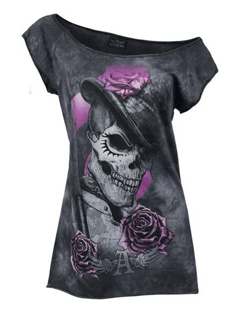 Street casual skull print short-sleeved T-shirt
