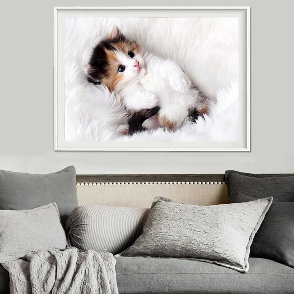 Round Diamond Painting 40*30cm - Cute Cat