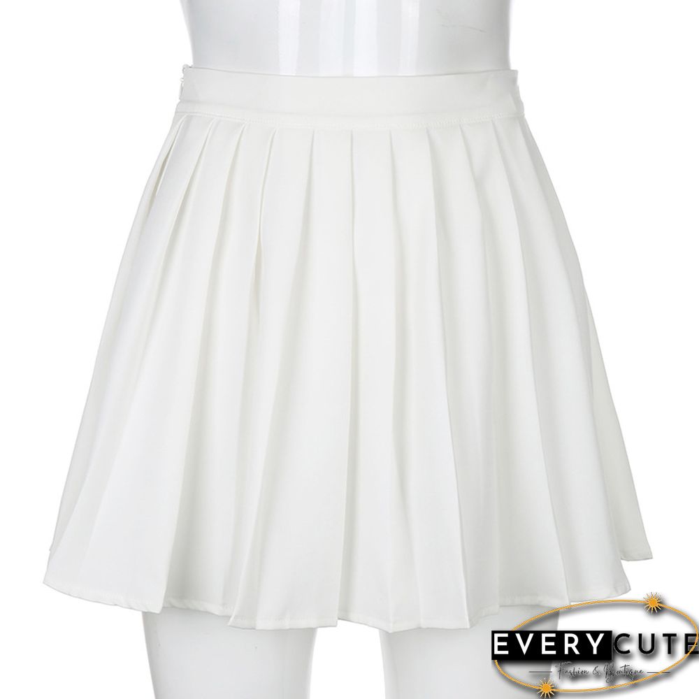 White Pleated Skirt Short Woman Elastic Waist Mini Skirts Sexy Micro Summer Embroidery