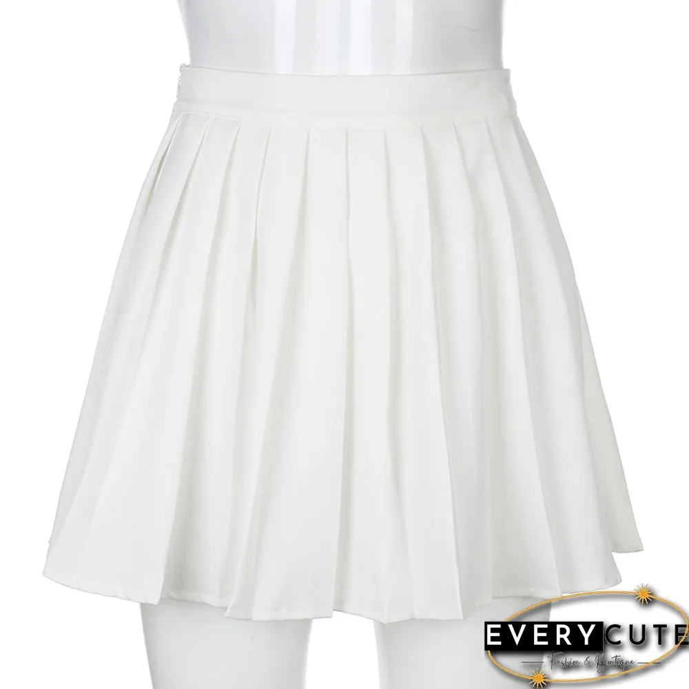 White Pleated Skirt Short Woman Elastic Waist Mini Skirts Sexy Micro Summer Embroidery