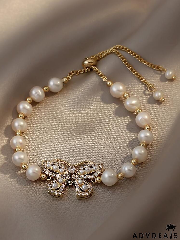 Faux Pearl Butterfly Decor Bracelet
