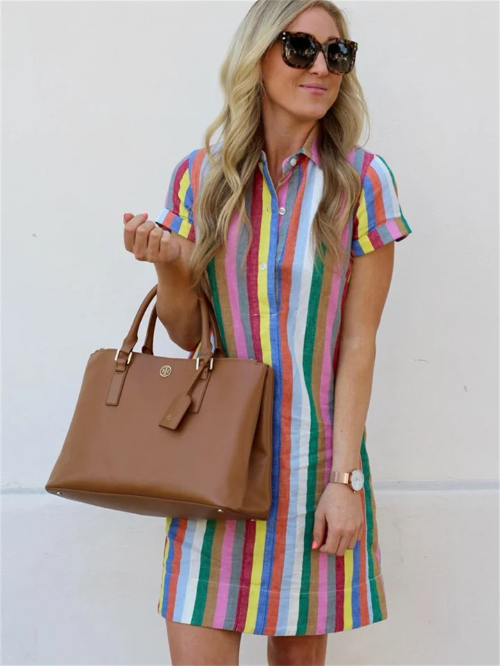 New Hot-Selling Striped Lapel Dress