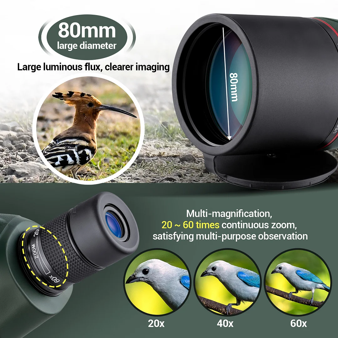 Spotting Scope with Tripod, Carrying Bag and Scope Phone Adapter,Waterproof