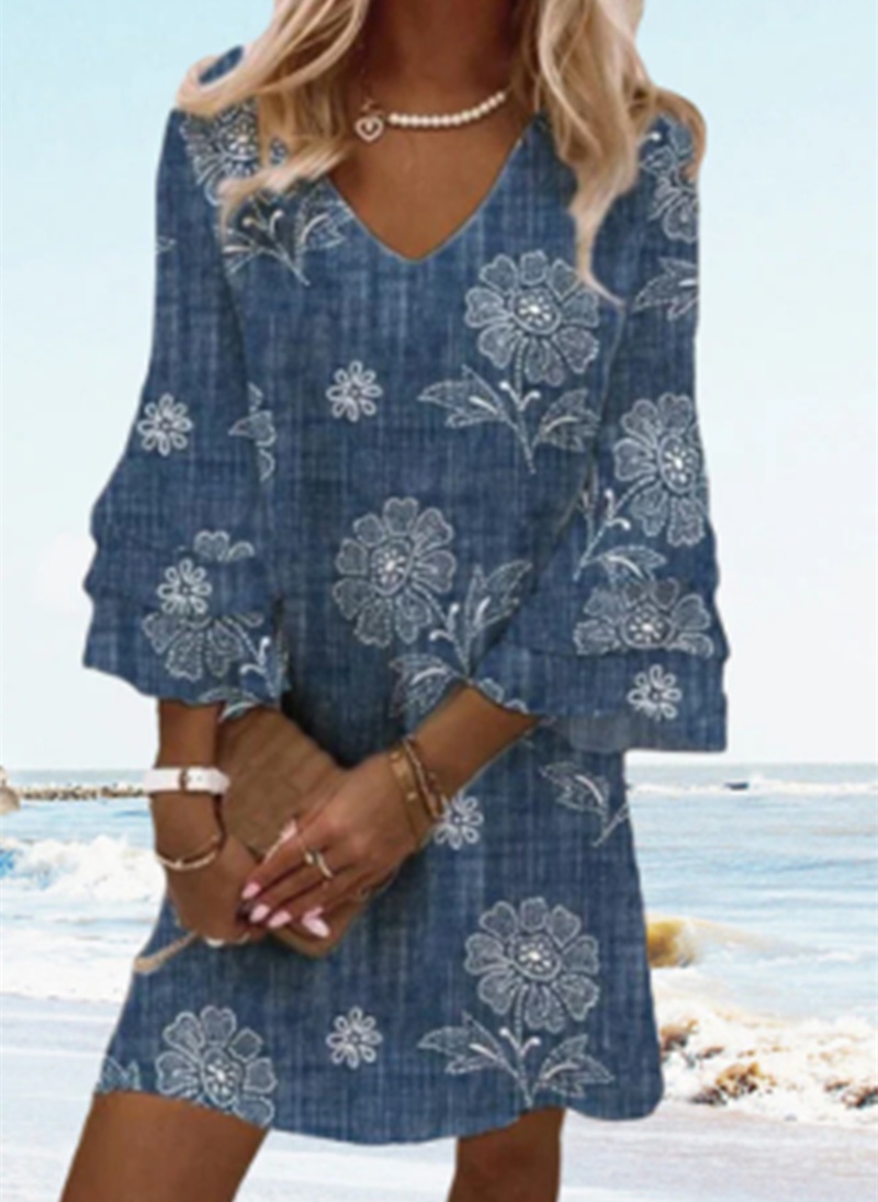 Mature Women Summer Temperament Printed Short Sleeve Dresses