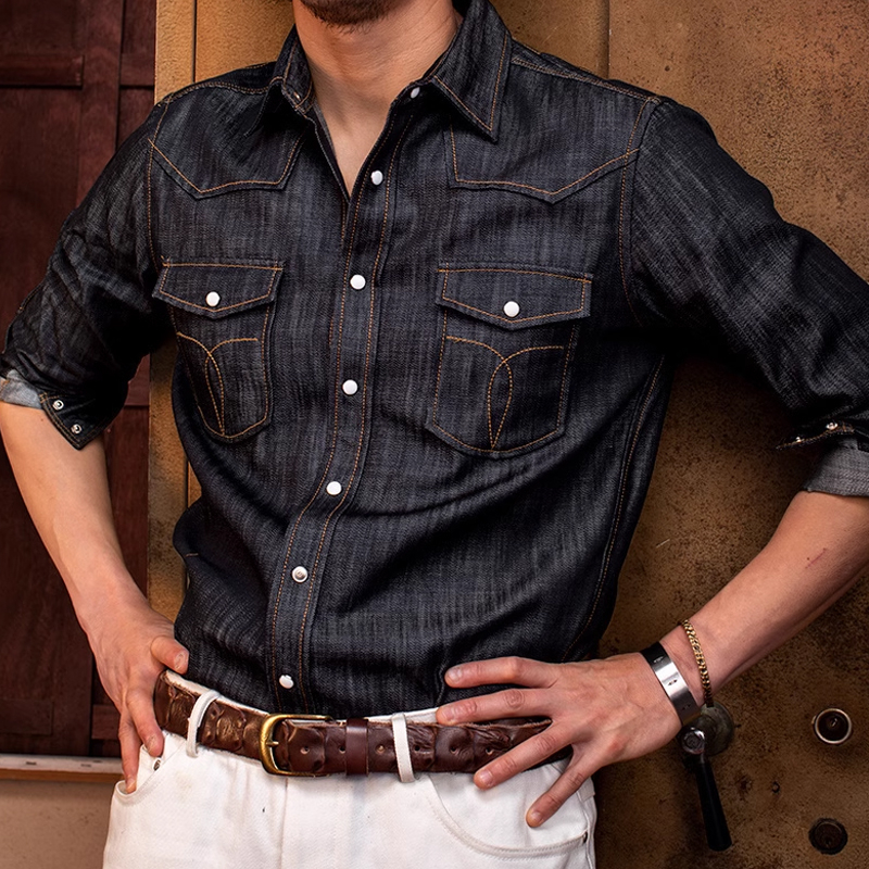Vintage Imitation Denim Cotton And Linen Casual Long-Sleeved Shirt