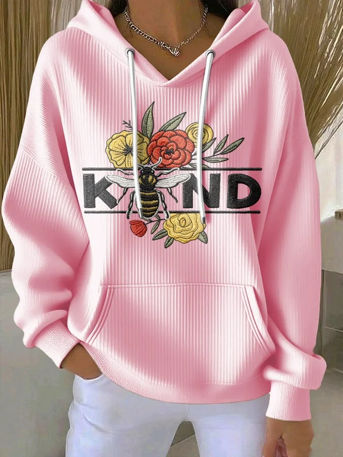 Women's Casual Floral Bee Be Kind Hoodie socialshop