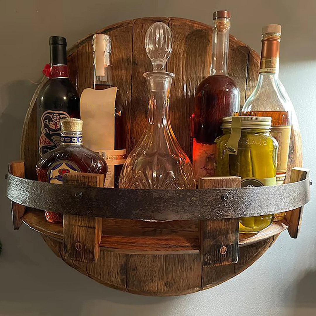 Hand-made wall-mounted wine bottle display stand