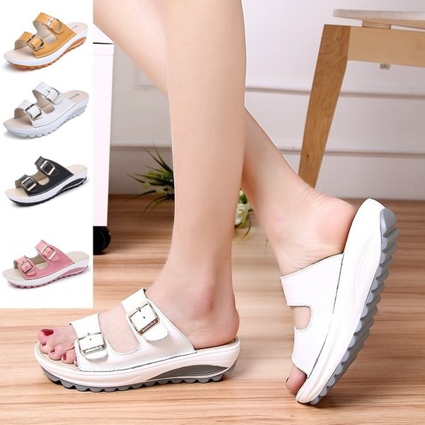Casual Women Sandals Genuine Leather Summer Flats Shoes Women Fashion Platform Wedges Female Beach Slipper Size 35-43 - BlackFridayBuys