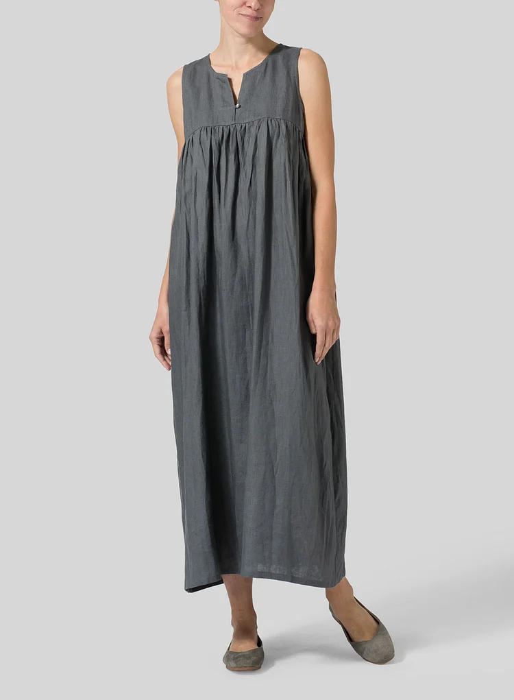 Sleeveless Pleated Maxi Comfortable Dress