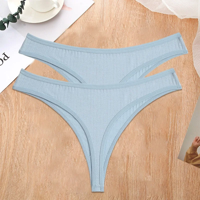 FINETOO 2PCS/Set S-XL G-string Cotton Women Lingerie Panties Thong Female Underwear Sexy Pantys Underpant Girl Intimates Thongs