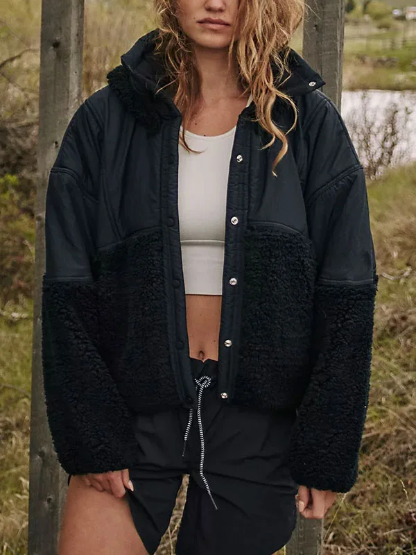 Splicing plush warm women's fleece coat