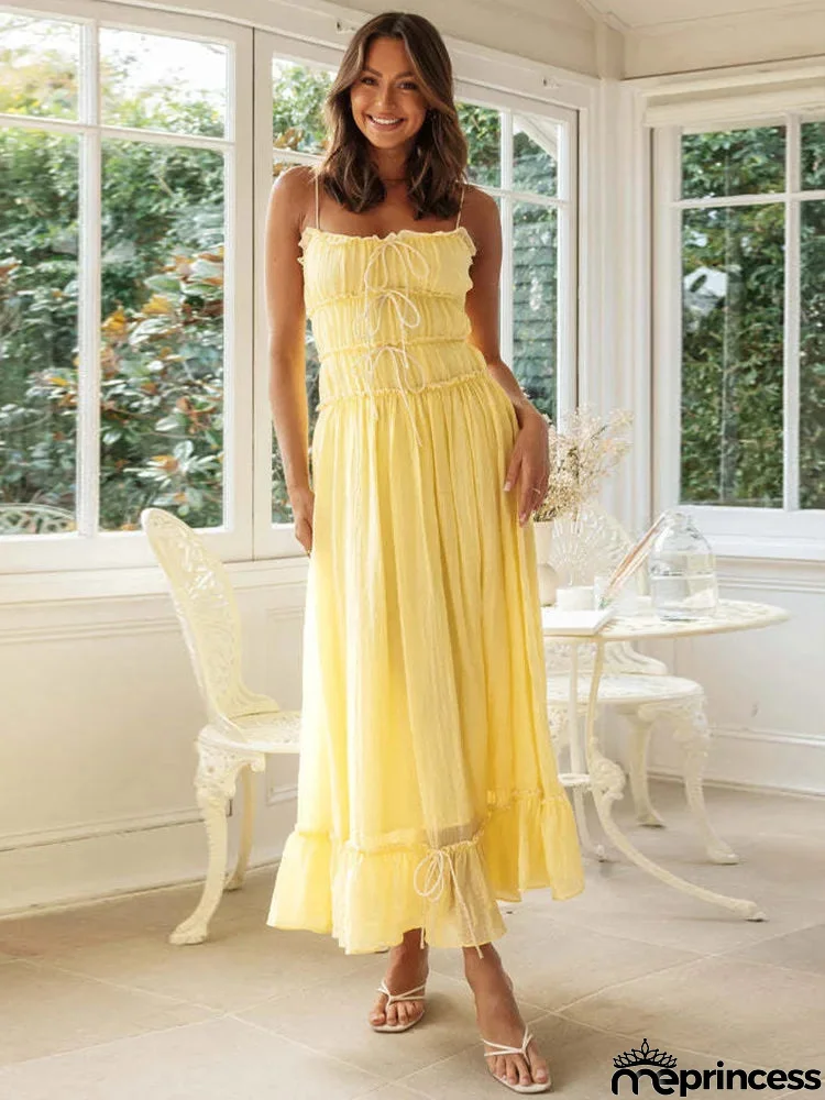 Women's Polyester Square-Neck Sleeveless Solid Pattern Party Dress