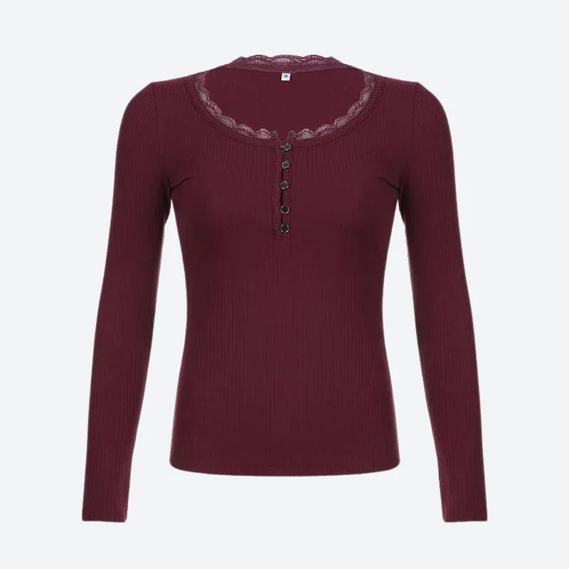 Brownm Lace Trim Top
