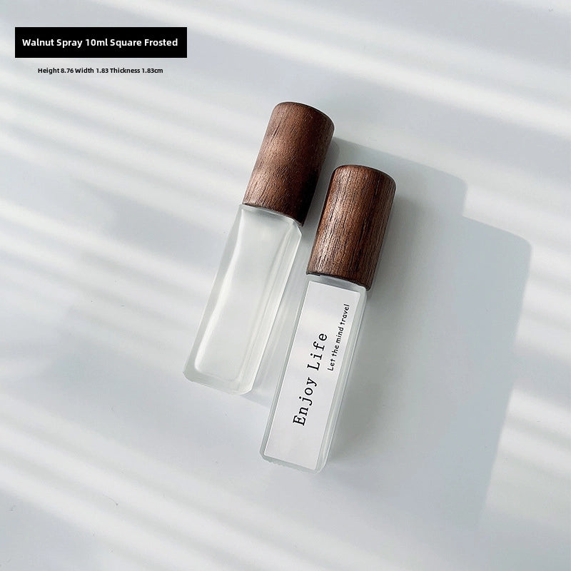 Perfume Sub-bottle High-end Portable 10 Ml Small Sample Bottle Press Bottle Glass Spray Replacement Bottle Wooden Lid Empty Bottle