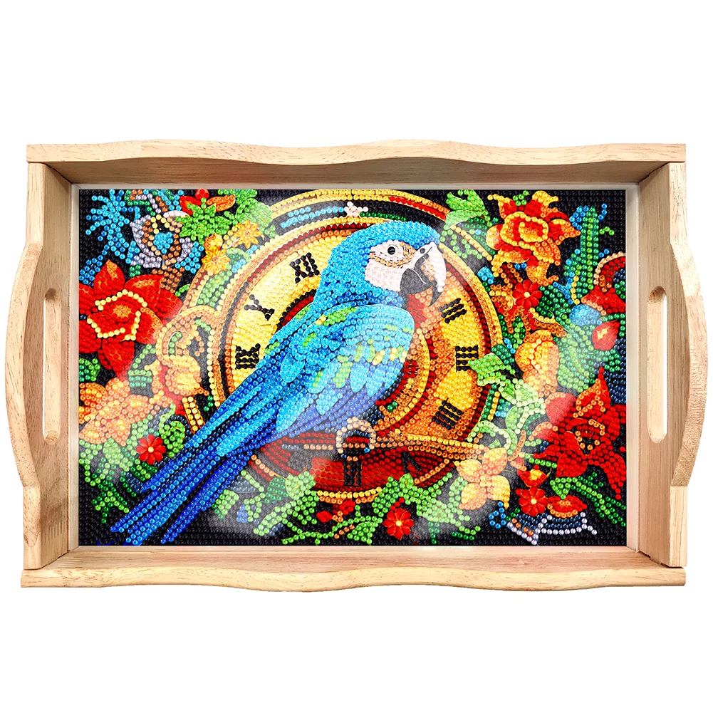 DIY Parrot Diamond Painting Decorative Trays with Handle Coffee Table Tray for Serving Food