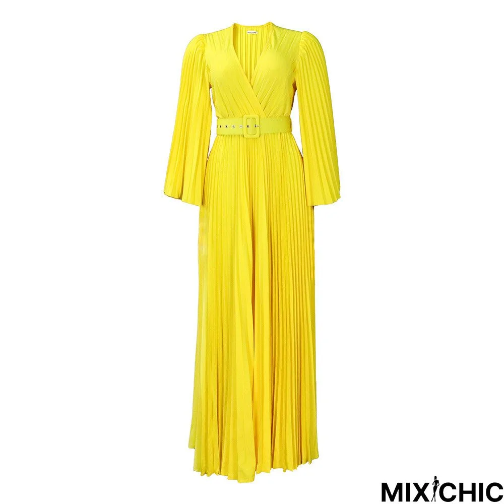 Women's V-neck Sexy Pleated Polyester Formal Swing Maxi Dress