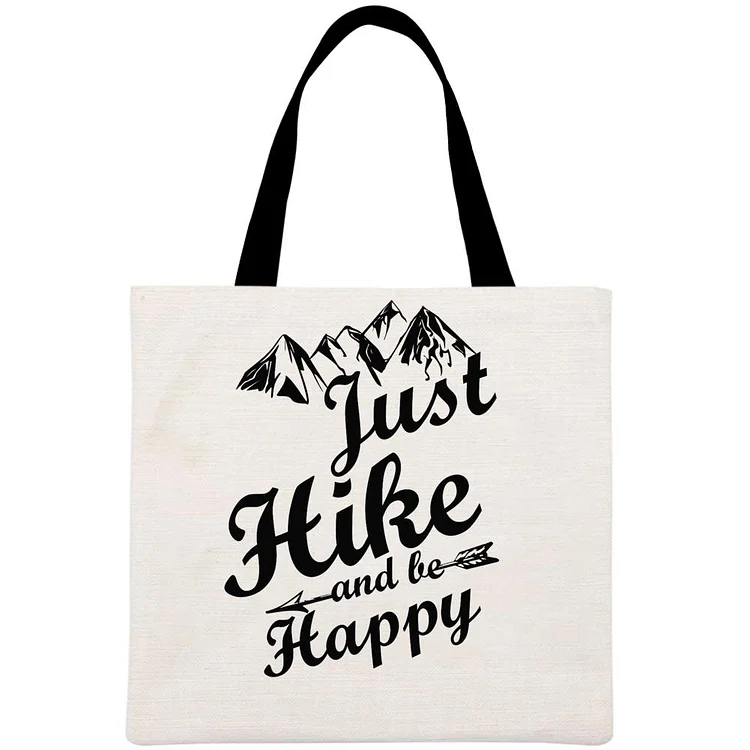 JUST HIKE AND BE HAPPY Printed Linen Bag-Annaletters