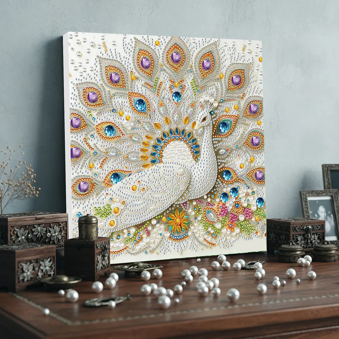 Peacock DIY Special Shape Drill Diamond Art Pearl Painting Kit with Frame 25x25cm Art Craft Pearl Diamond Painting for Adults Beginners Home Decor