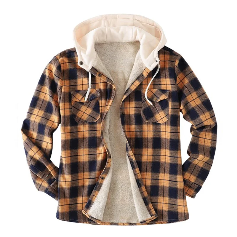 Mens Plaid Thick Plush Casual Jacket