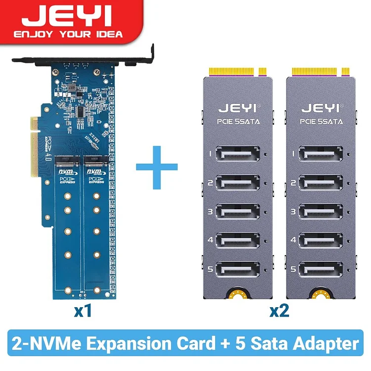 JEYI NVMe to Sata Adapter, Internal Port Non-RAID SATA III 6GB/s  NVMe Adapter Card for Desktop PC Support SSD and HDD
