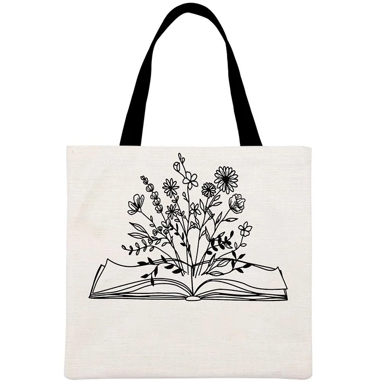 Book Read Flower with book Printed Linen Bag