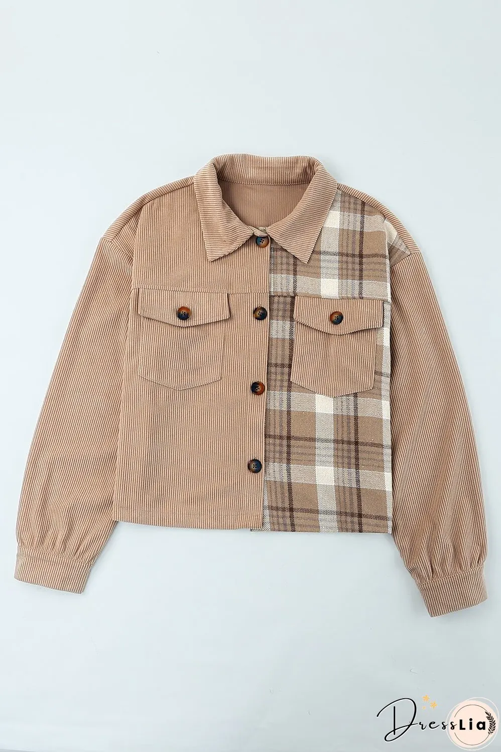 Plaid Corduroy Dropped Shoulder Jacket