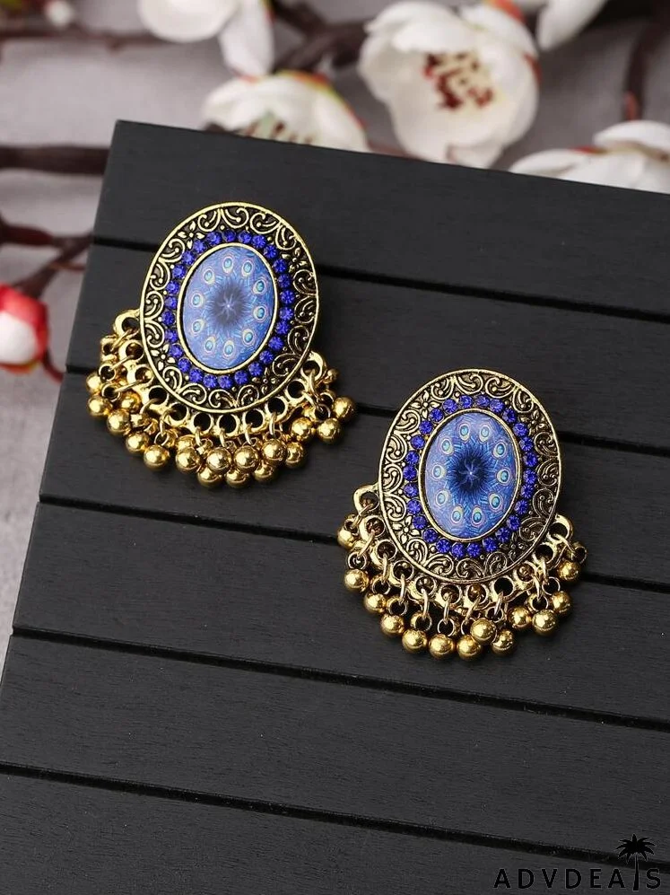Round Ball Tassel Charm Earrings