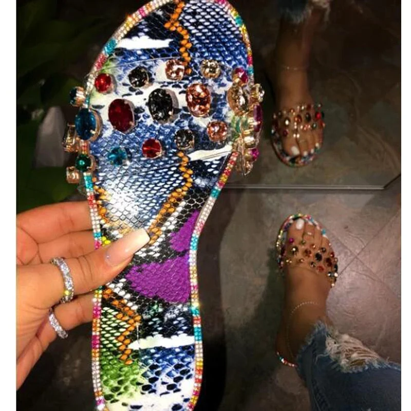 Glitter Slippers Women Summer Sandals 2021 Fashion Bling Female Candy Color Flip Flops Beach Diamond Flat Shoes Outdoor Sandals