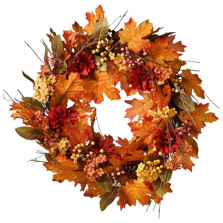 Red Flower Berry Cluster Maple Leaf Fall Wreaths For Front Door | AvasHome
